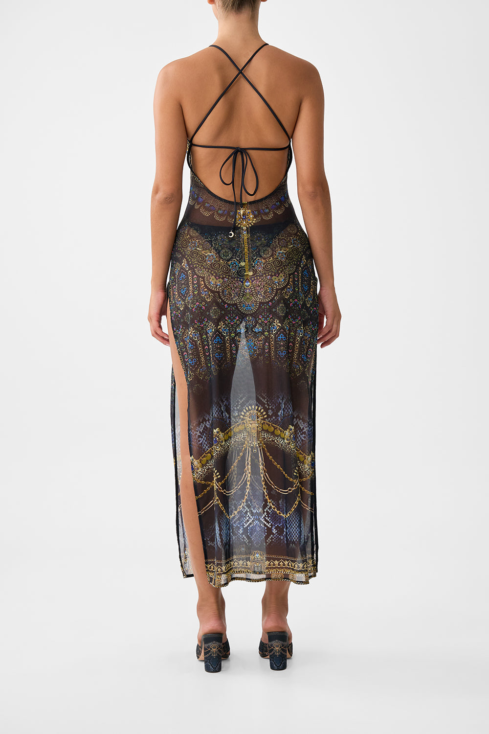 VESTIDO LARGO DE PLAYA DE CUELLO ALTO CON ESPALDA CRUZADA ATADA SONG OF THE SOLSTICE