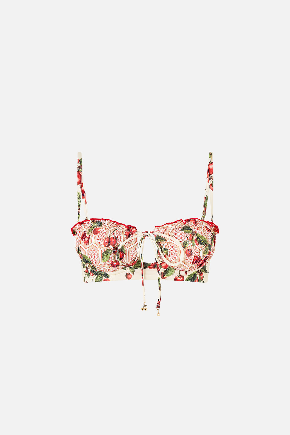 RUCHED CUP UNDERWIRE BIKINI TOP WITH TIE FRONT NOTES FROM THE ROAD
