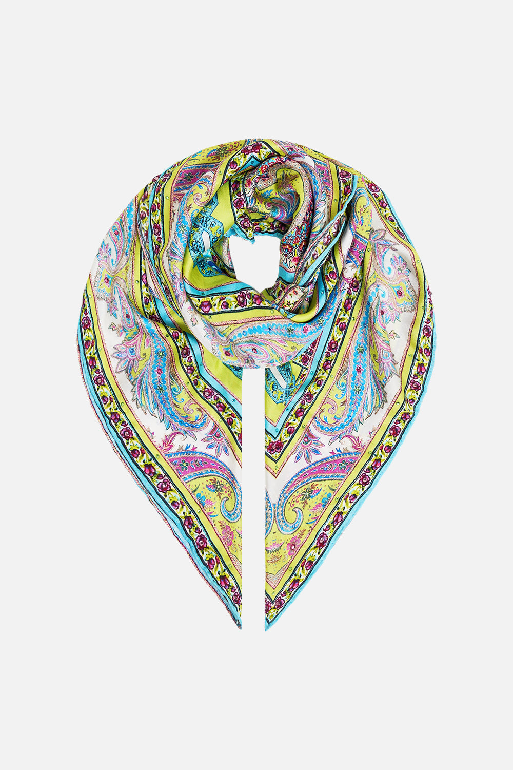 PAÑUELO GRANDE DE SEDA CRISTALIZADA CON MOTIVO MAGIC CARPET RIDE
