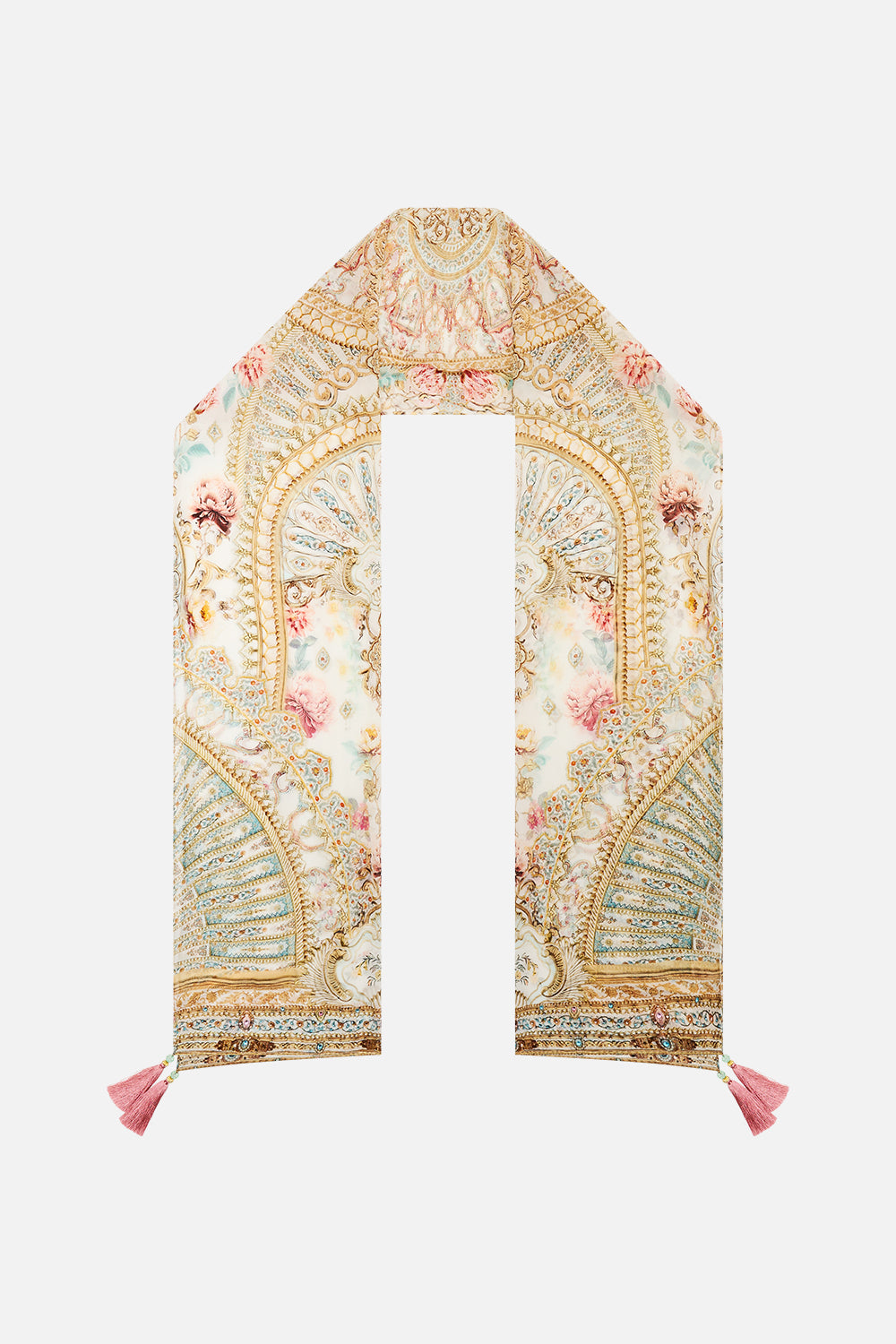 The CAMILLA long silk crinkle chiffon scarf from our print Ottoman dynasty, back product view