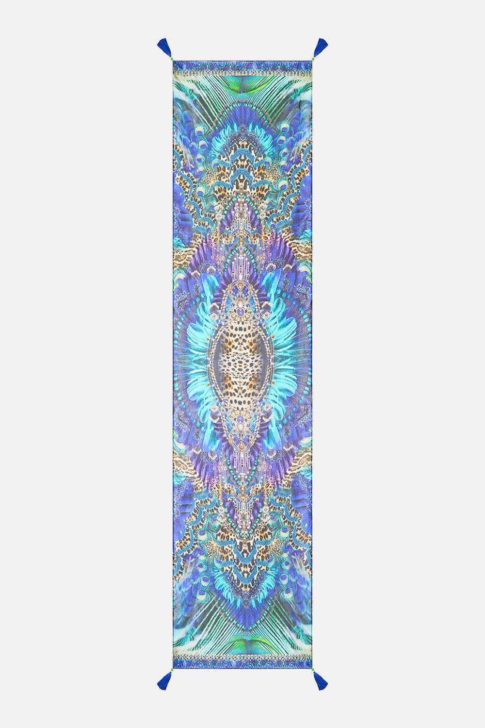 The CAMILLA long silk crinkle chiffon scarf from our print cosmic zoology, front product view