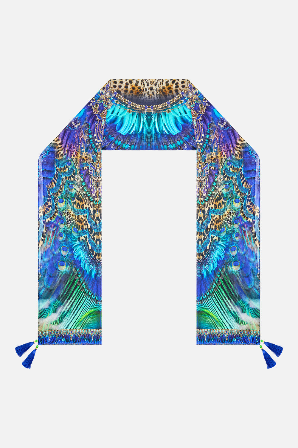 The CAMILLA long silk crinkle chiffon scarf from our print cosmic zoology, back product view