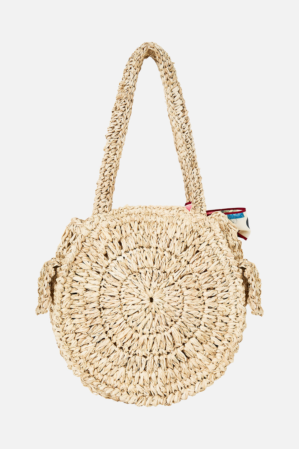 BOLSO DE HOMBRO REDONDO DE RAFIA CON LAZO DE PAÑUELO NOTAS DEL CAMINO