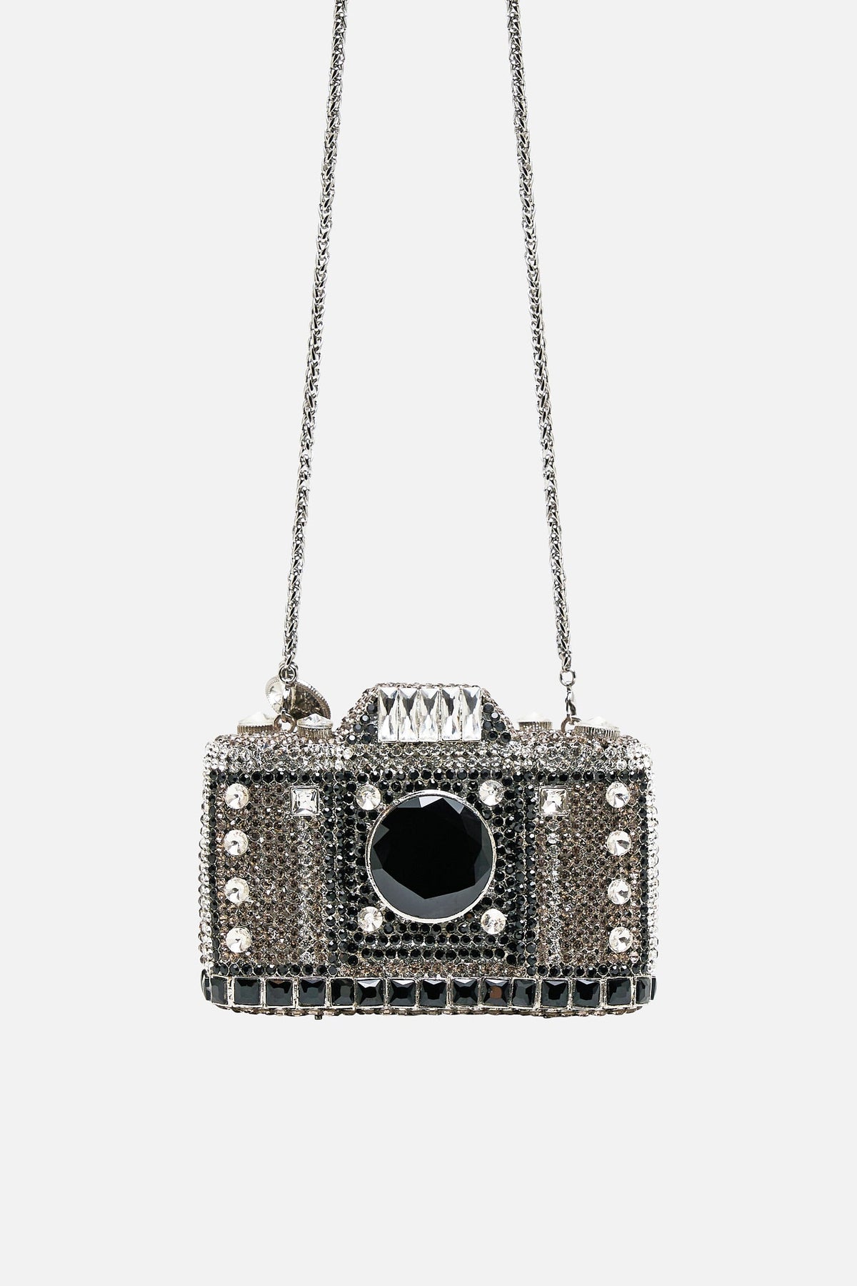 EMBELLISHED CRYSTAL CAMERA CLUTCH BAG CRYSTAL