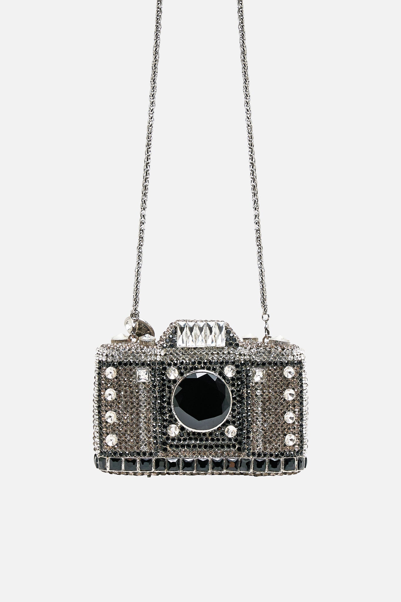 EMBELLISHED CRYSTAL CAMERA CLUTCH BAG CRYSTAL