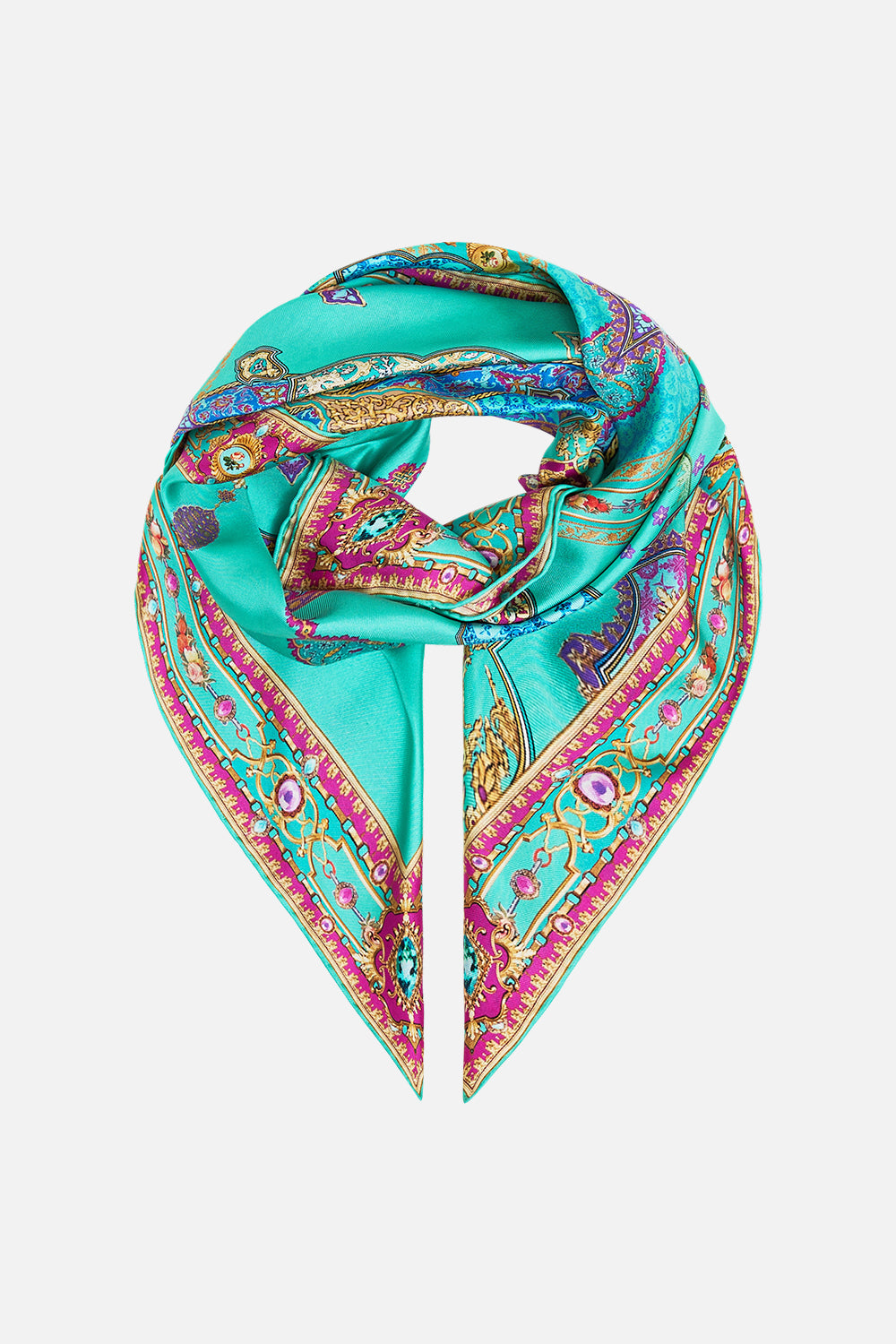 The CAMILLA printed silk twill square scarf from our print the concubines corridor, back product view