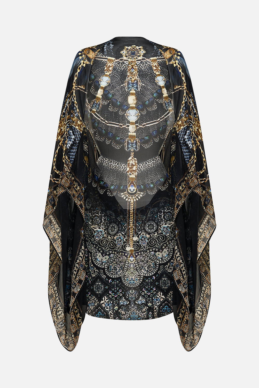 The CAMILLA silk chiffon shrug from our print song of the solstice, front product view
