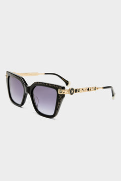 HERE COMES TROUBLE SUNGLASSES BLACK / GOLD LEOPARD GLITTER