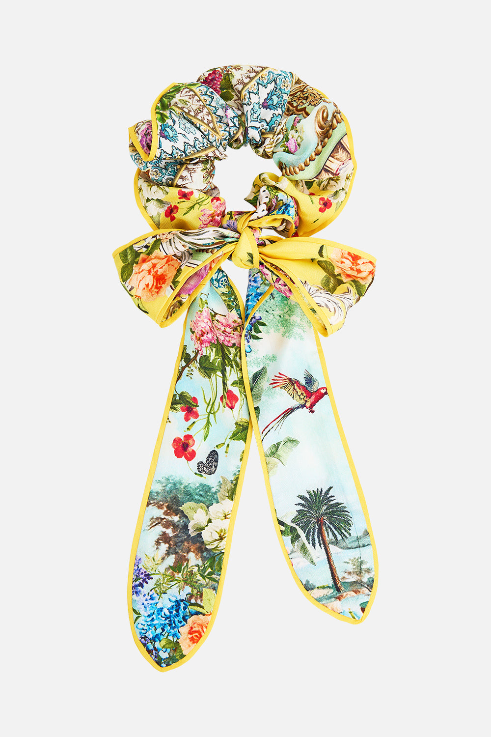The CAMILLA scrunchie with bow from our print tales of Topkapi palace, front product view