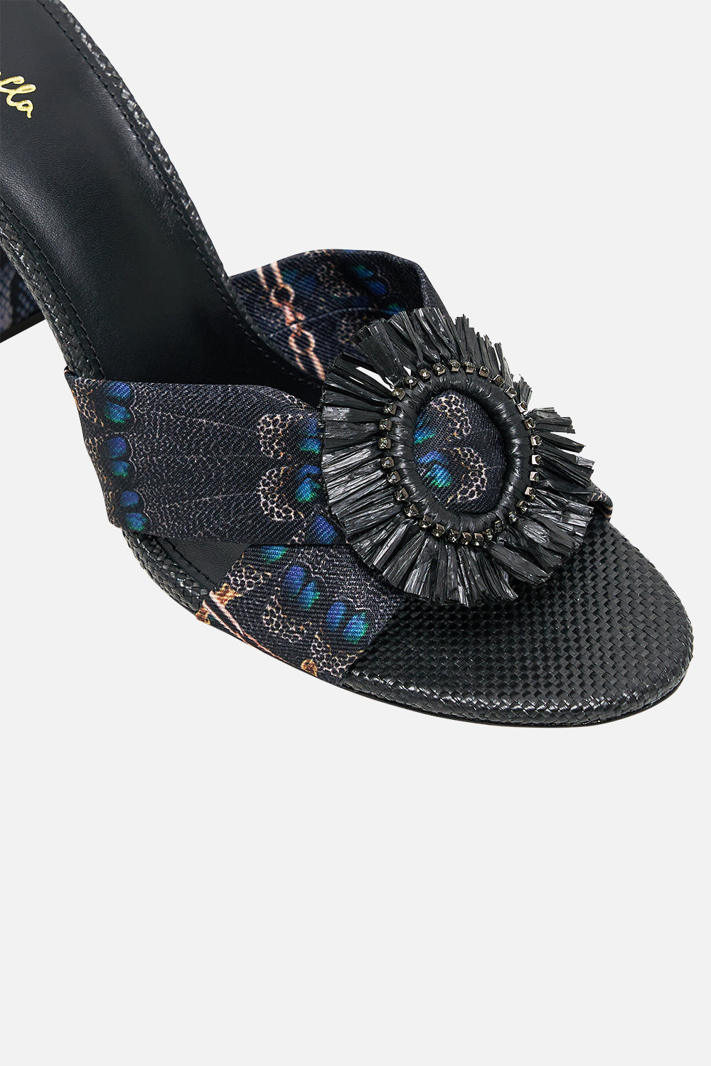 AZRA PRINTED RAFFIA MULE HEEL SONG OF THE SOLSTICE