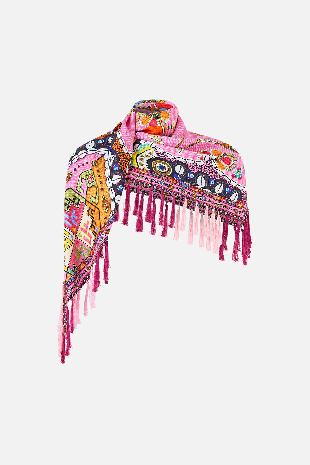 DIAMOND SCARF WITH TASSELS PATCHWORK PANORAMA