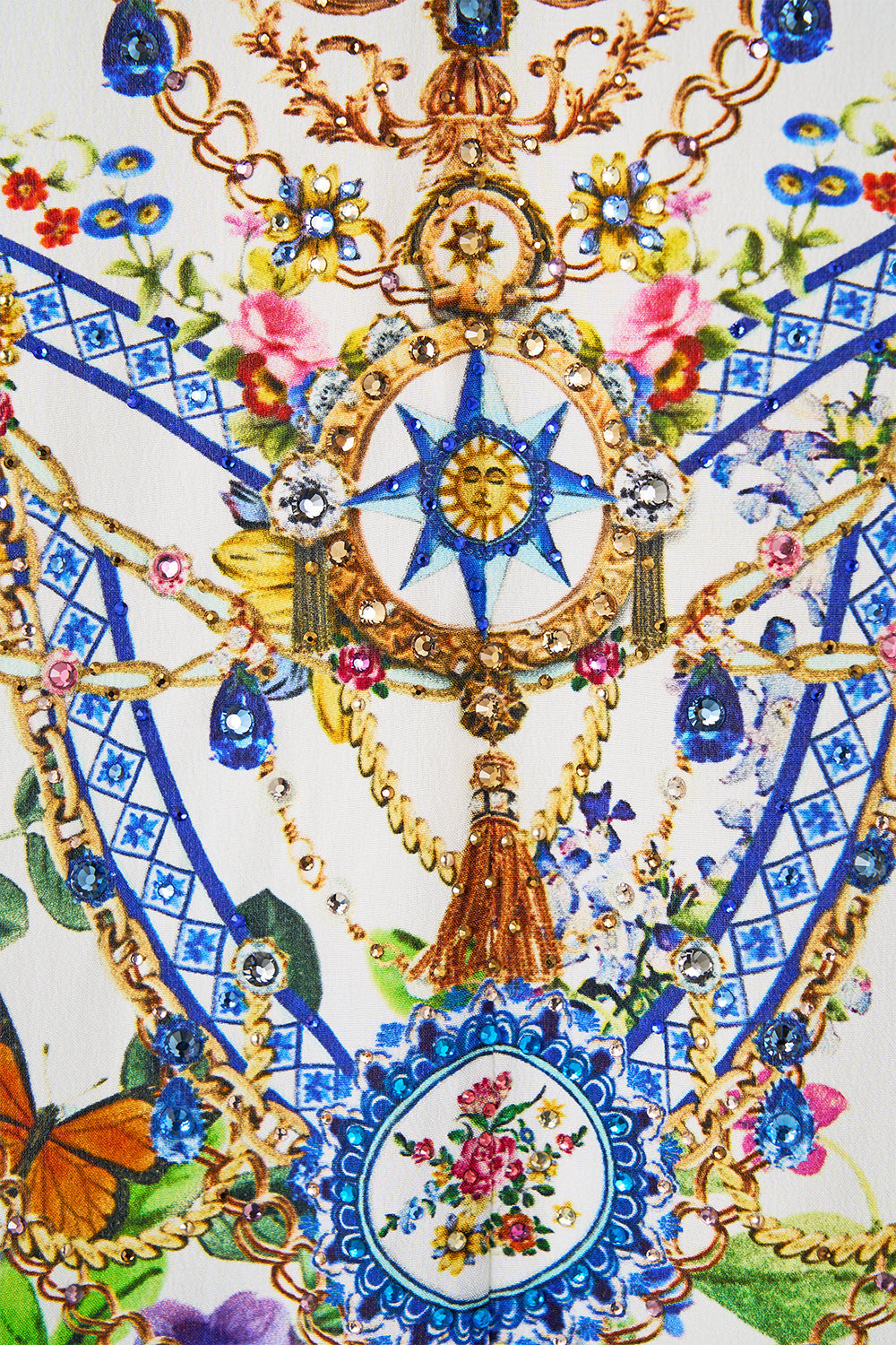 The CAMILLA Tie Sleeve Short V Neck Kaftan in our Tiles Darls print.