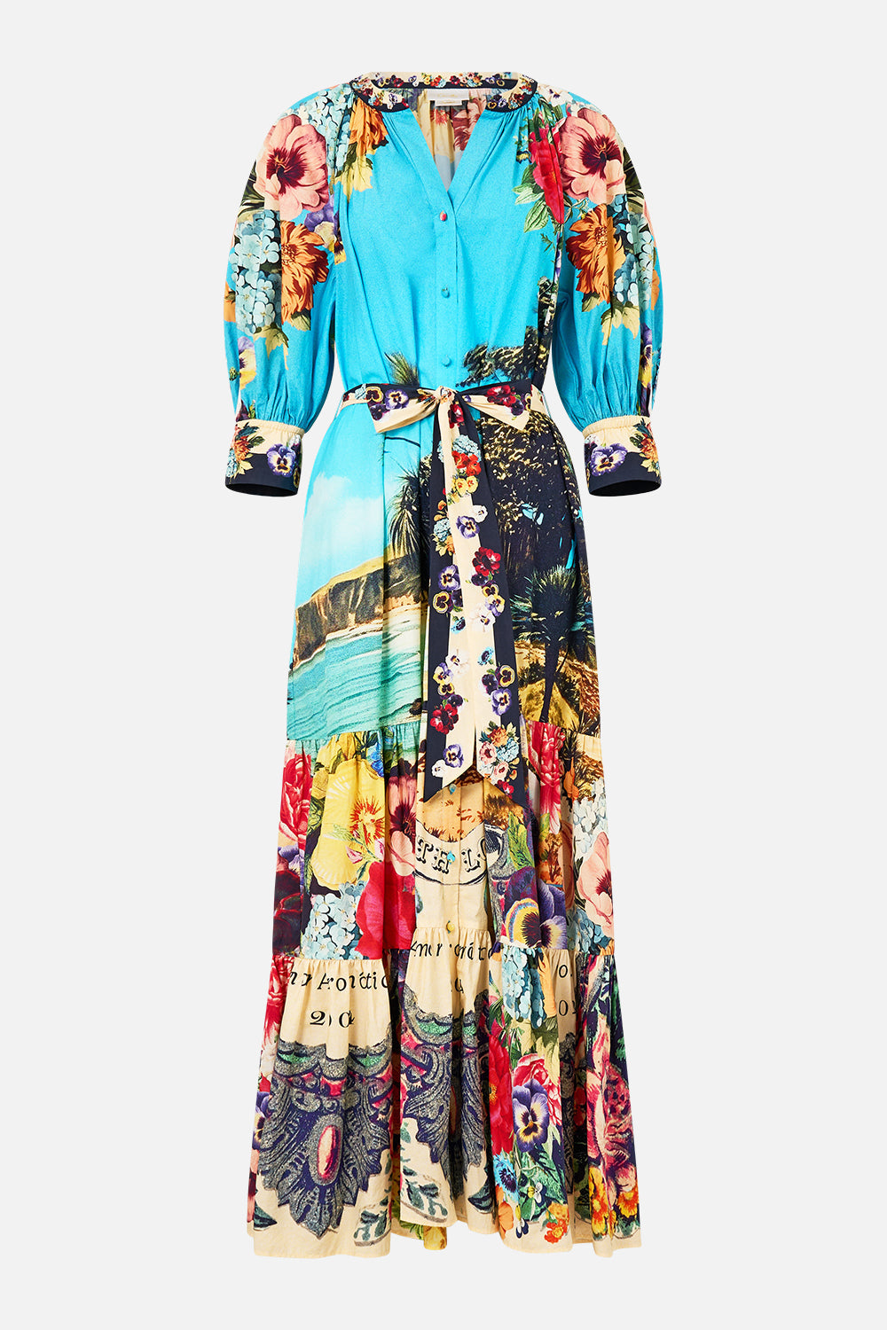 The CAMILLA Tiered Shirt Dress With Short Sleeve in our Bathing Bombshell print.