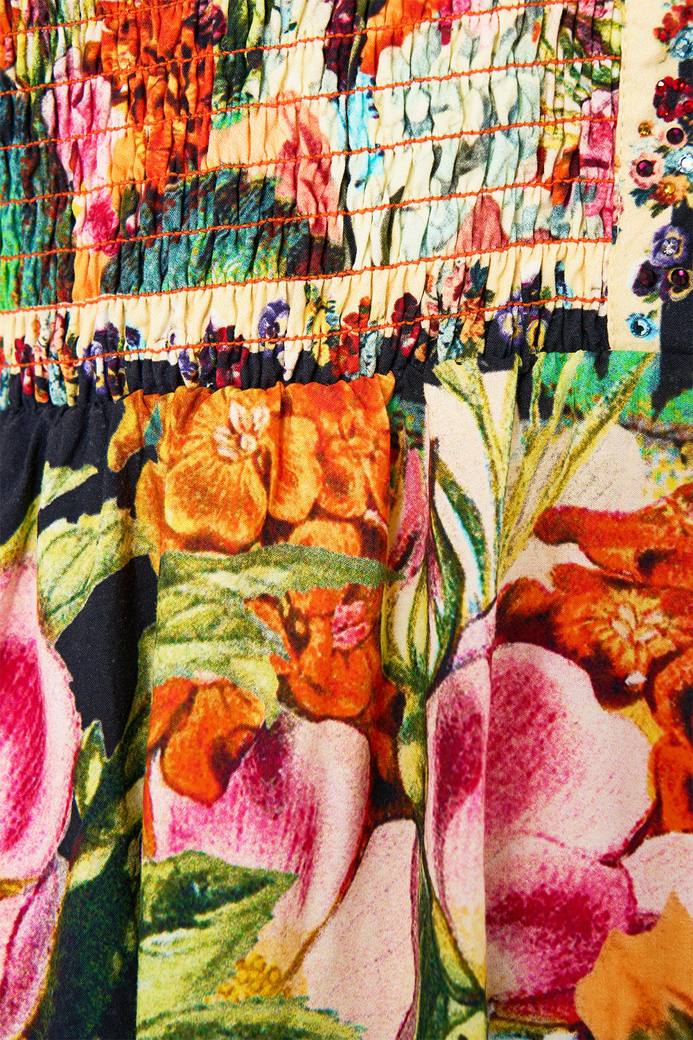 The CAMILLA Tiered Dress With Neck Frill in our Aromatic Amor print.