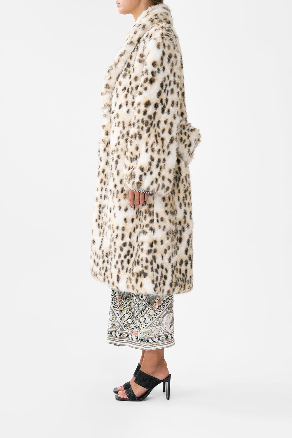 The CAMILLA Long Teddy Coat in our Marble Heaven print.