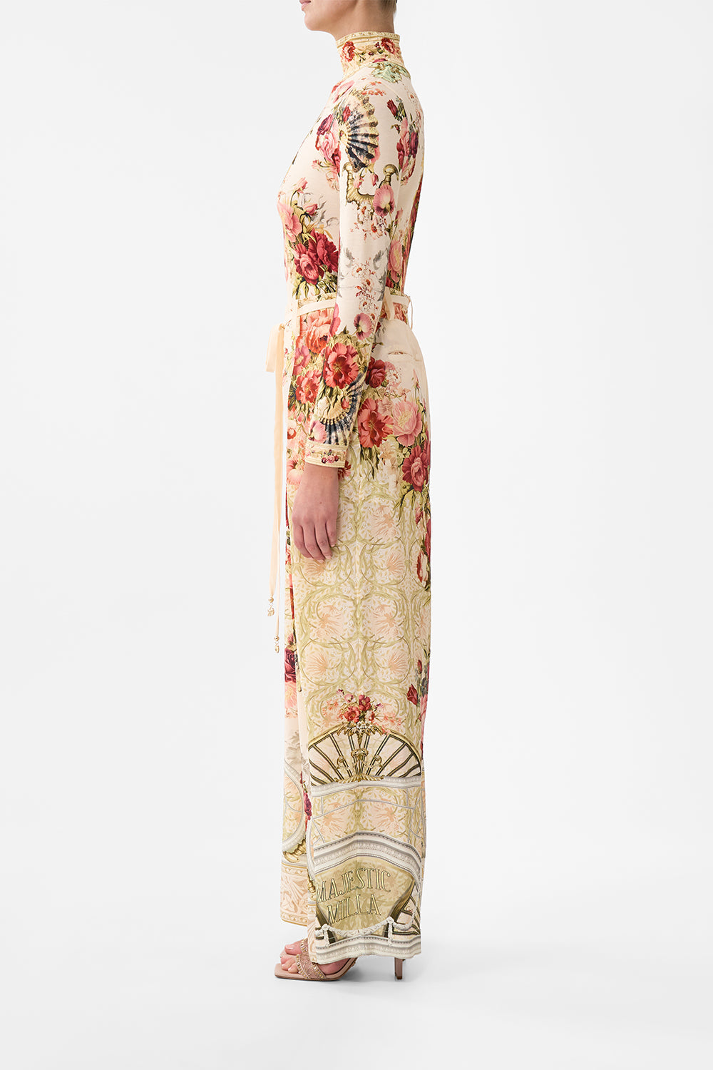The CAMILLA Soft Wide Leg Pant With Tie Detail in our Meet Me At The Majestic print.