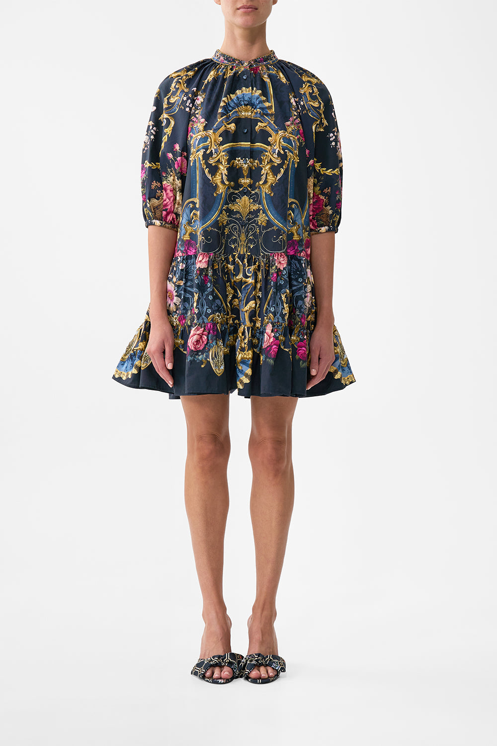 The CAMILLA Puff Sleeve Shirt Dress in our Ornate On A Plate print.