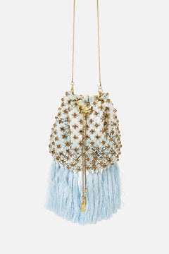 EMBELLISHED DRAWSTRING POUCH BAG WITH TASSELS MY LUCKY STARS