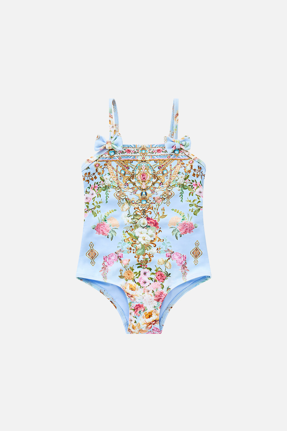 BABIES STRAIGHT NECK ONE PIECE WITH BOWS TILED IN TIME