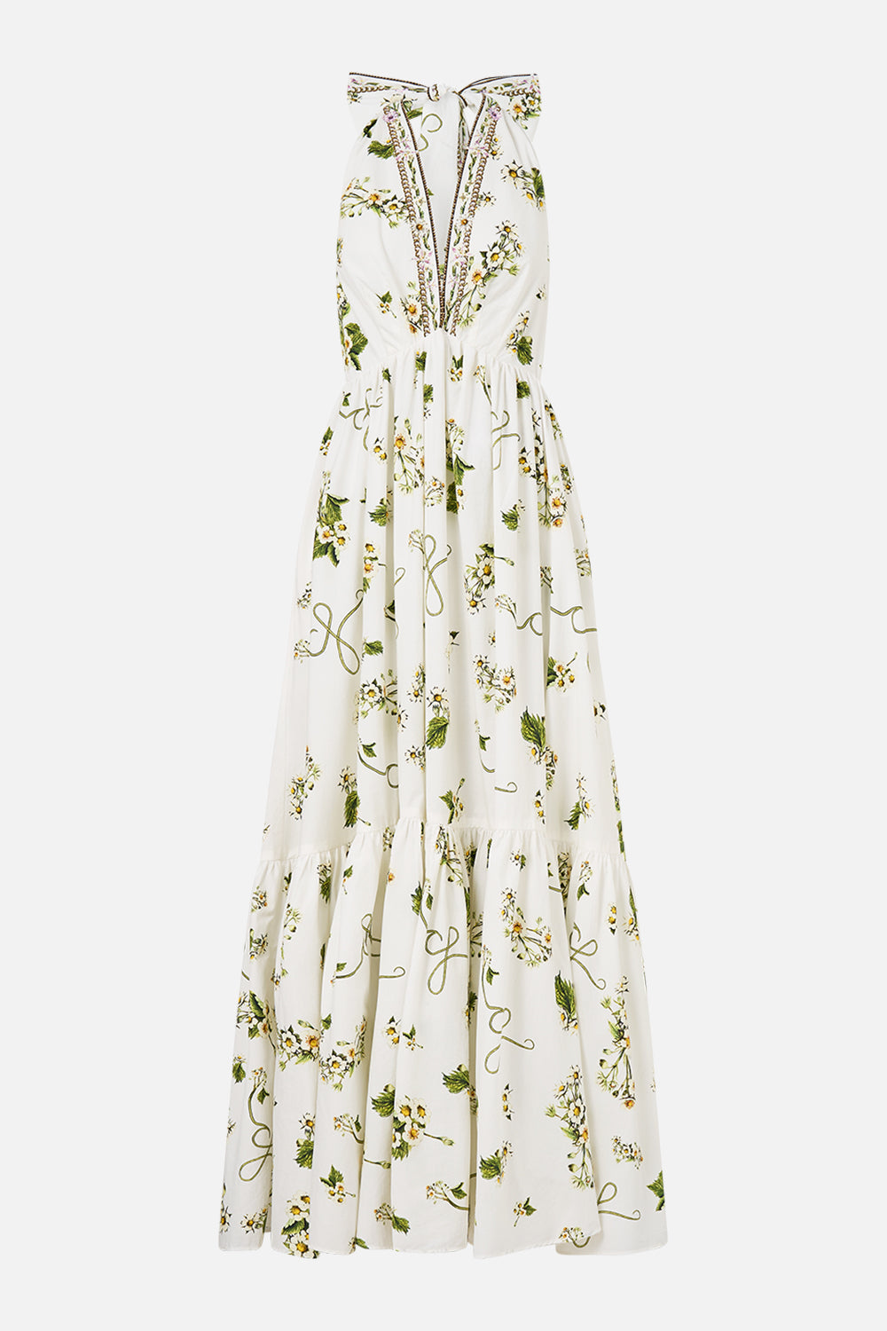 The CAMILLA Ruffle Hem Halter Dress in our Botanical Utopia print.