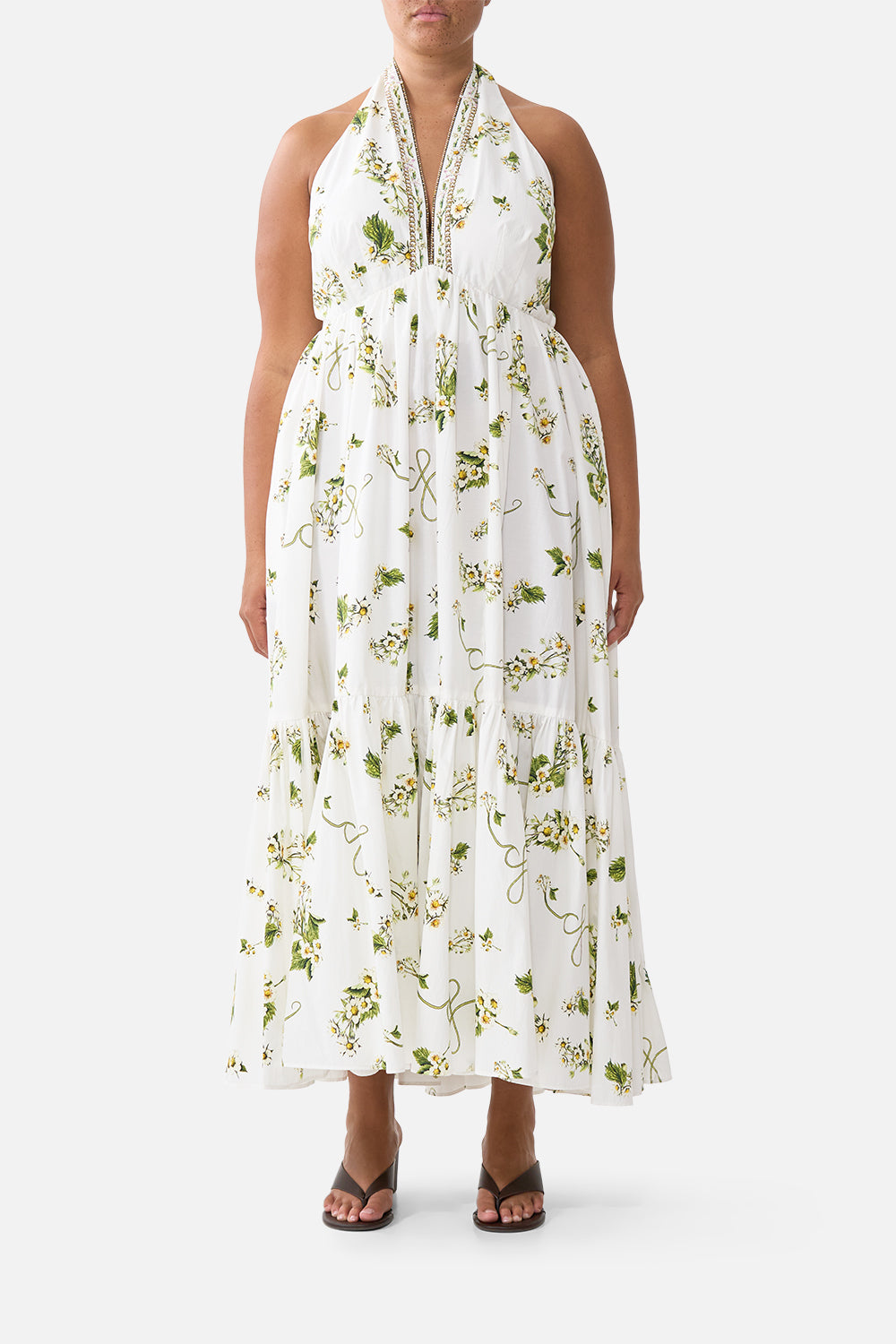 VESTIDO HALTER CON VOLANTES EN EL BAJO UTOPIA BOTÁNICA
