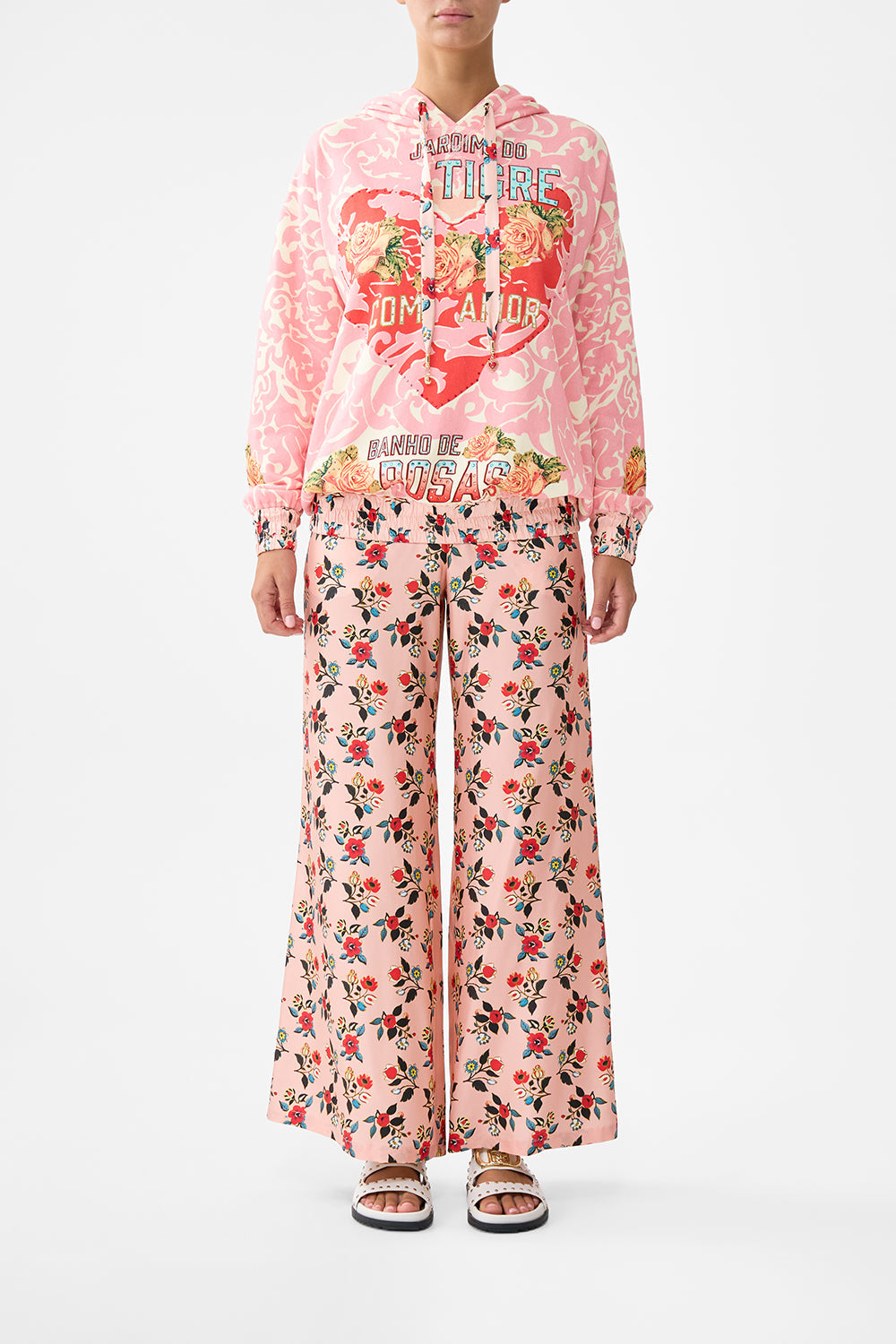 The CAMILLA Silk Band Oversized Hoodie With Pockets in our Pink Porto print.