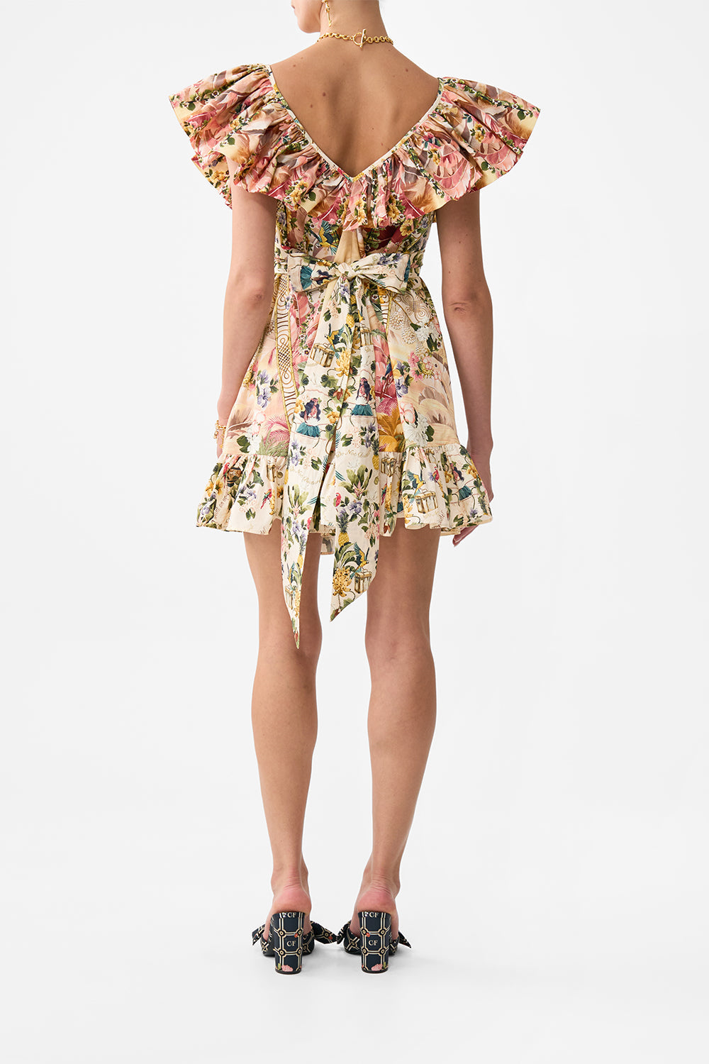 SHORT FRILL NECK DRESS WITH HARDWARE WELCOME TO THE WHITE LOTUS
