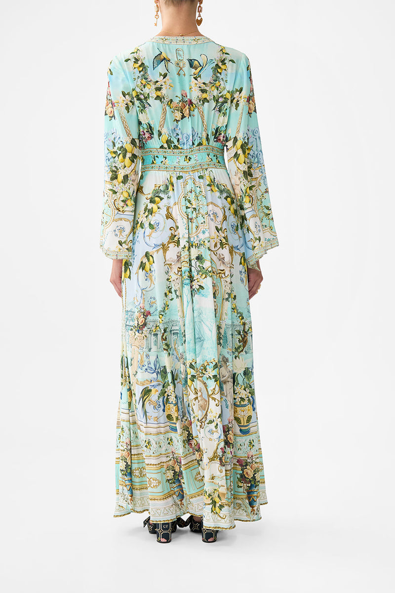 venus long sleeve dress in bamboo The Venus On A Vespa Kimono Sleeve Dress With Shirring Detail