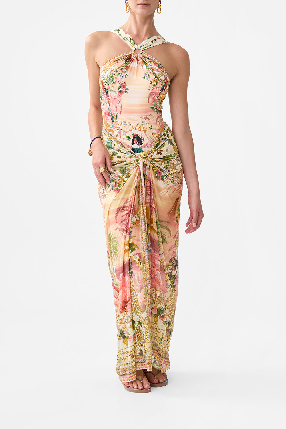 HIGH NECK ONE PIECE WITH TRIMS WELCOME TO THE WHITE LOTUS