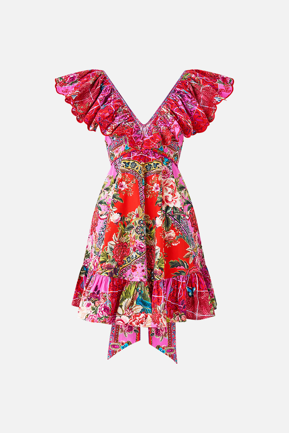 VESTIDO CORTO CON VOLANTES EN EL CUELLO DE CORTE IMPERIO