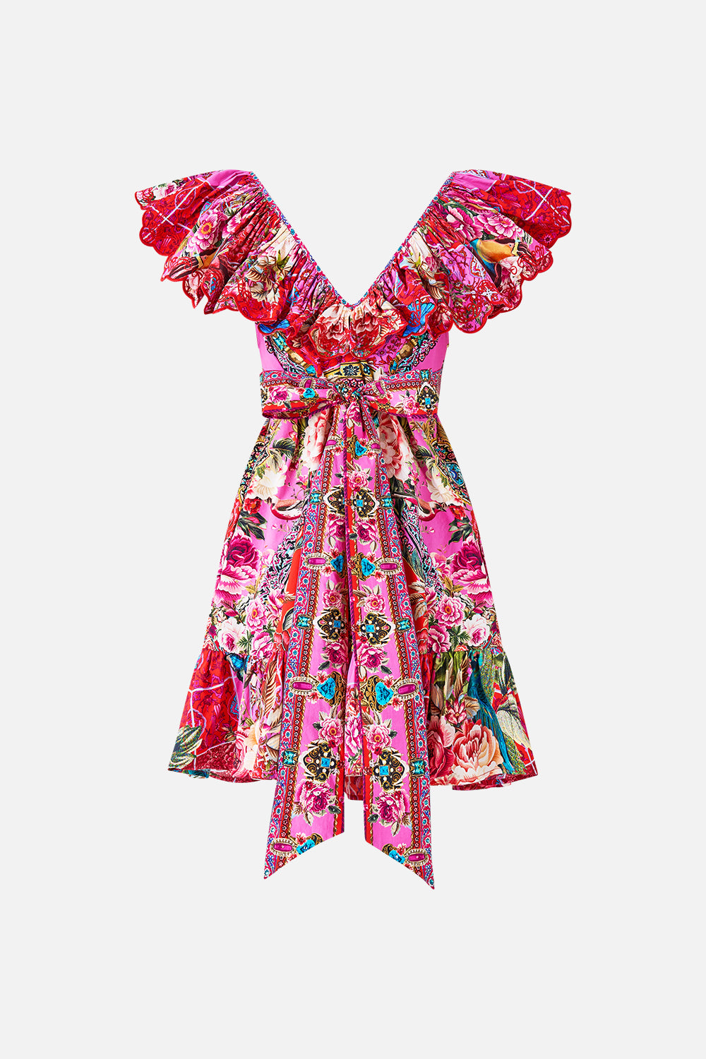 VESTIDO CORTO CON VOLANTES EN EL CUELLO DE CORTE IMPERIO