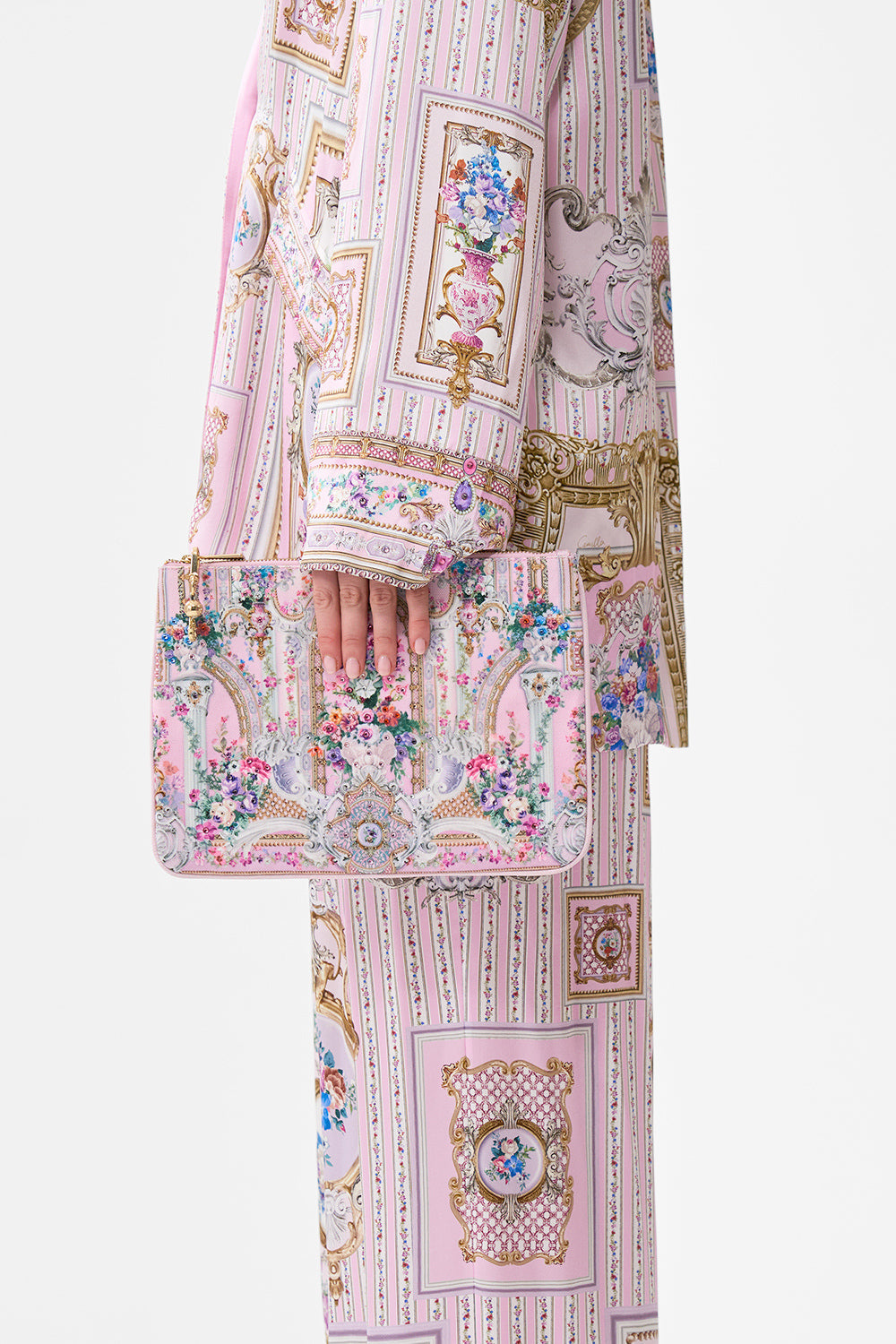 The CAMILLA SMALL CANVAS CLUTCH PALATIAL PASTELS in our  print.