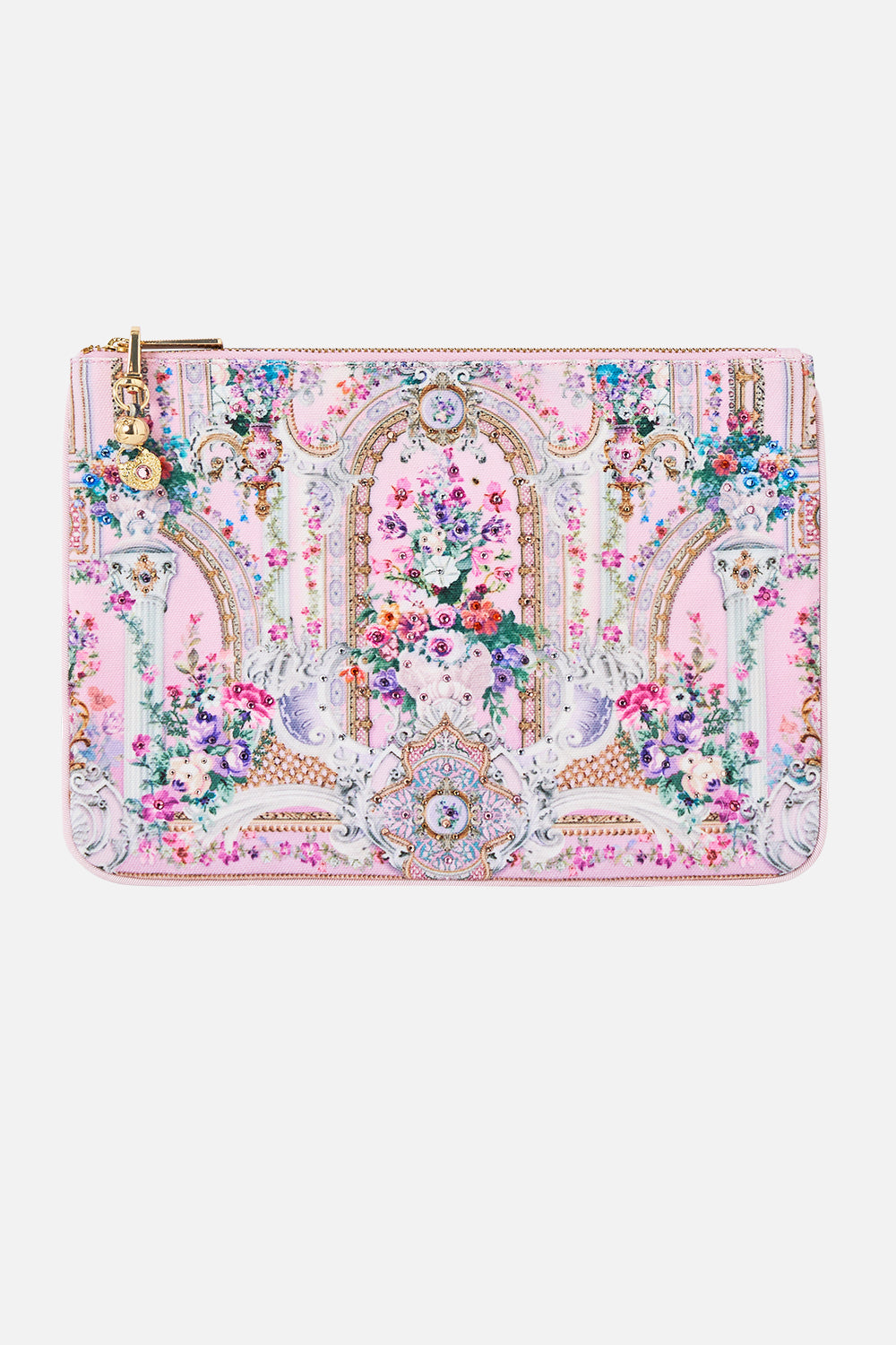 The CAMILLA SMALL CANVAS CLUTCH PALATIAL PASTELS in our PALATIAL PASTELS print.