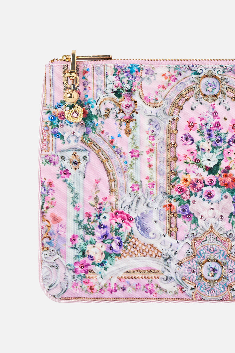 The CAMILLA SMALL CANVAS CLUTCH PALATIAL PASTELS in our  print.