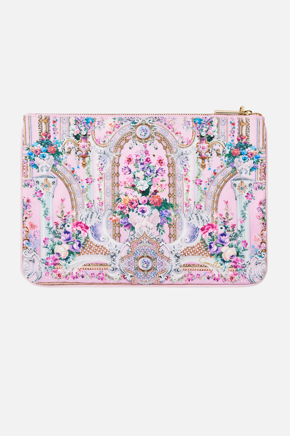 The CAMILLA SMALL CANVAS CLUTCH PALATIAL PASTELS in our  print.