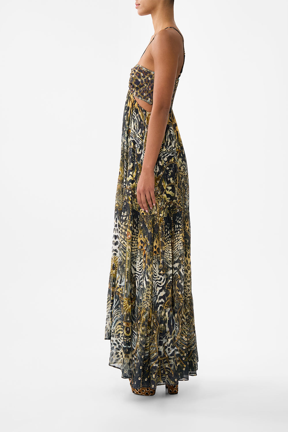 GATHERED CUT OUT DRESS FELINE FOLKLORE