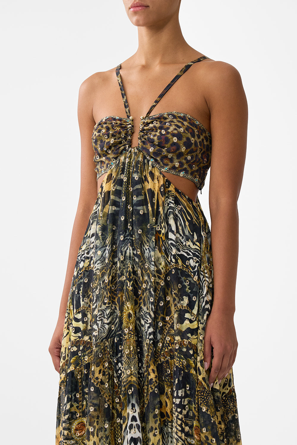 VESTIDO CORTADO RECOGIDO DE FOLCLORE FELINO