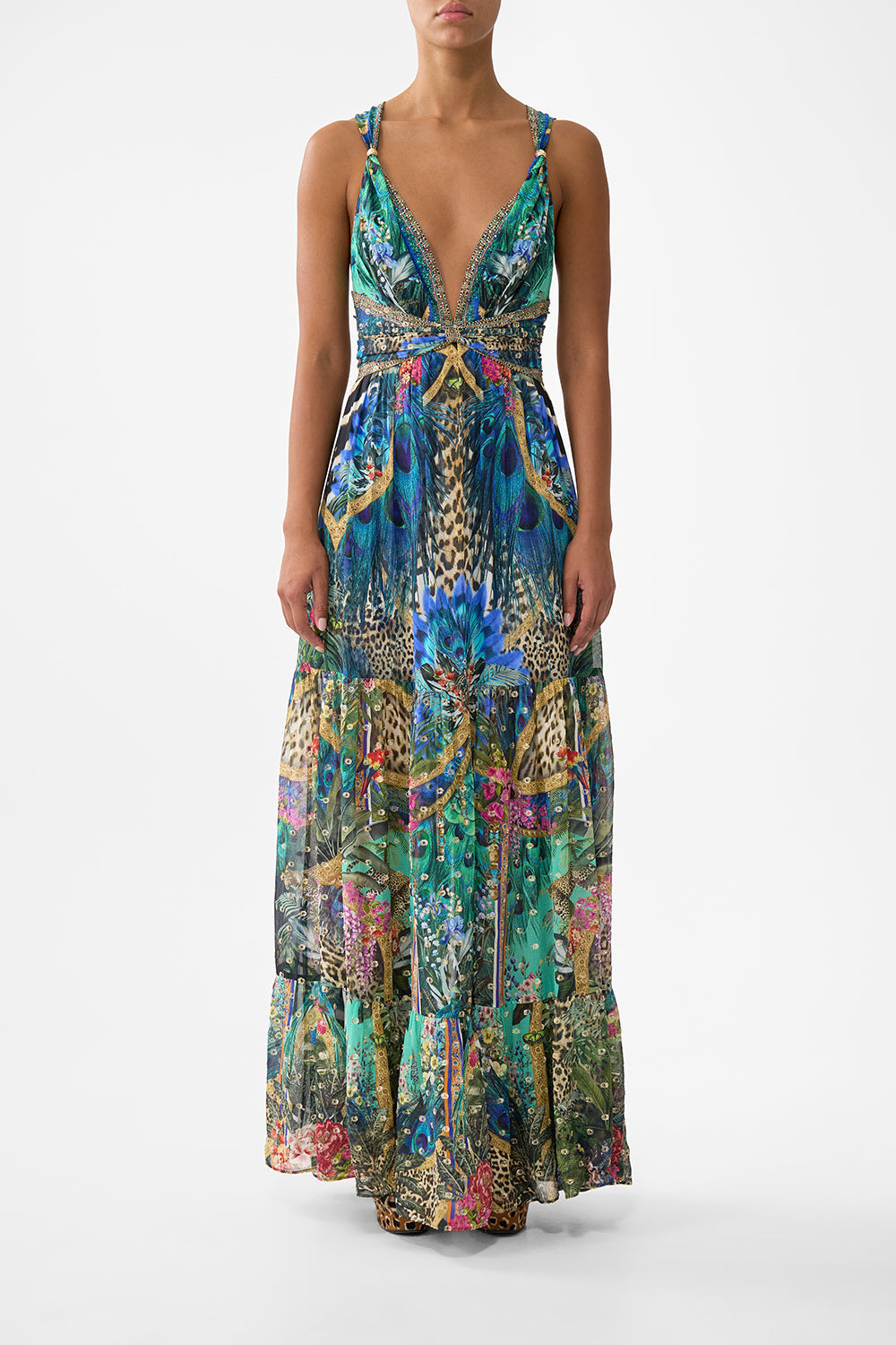 VESTIDO CON PANELES FRUNCIDOS Y TIRANTES DE CUENTAS ALQUIMIA ANIMAL