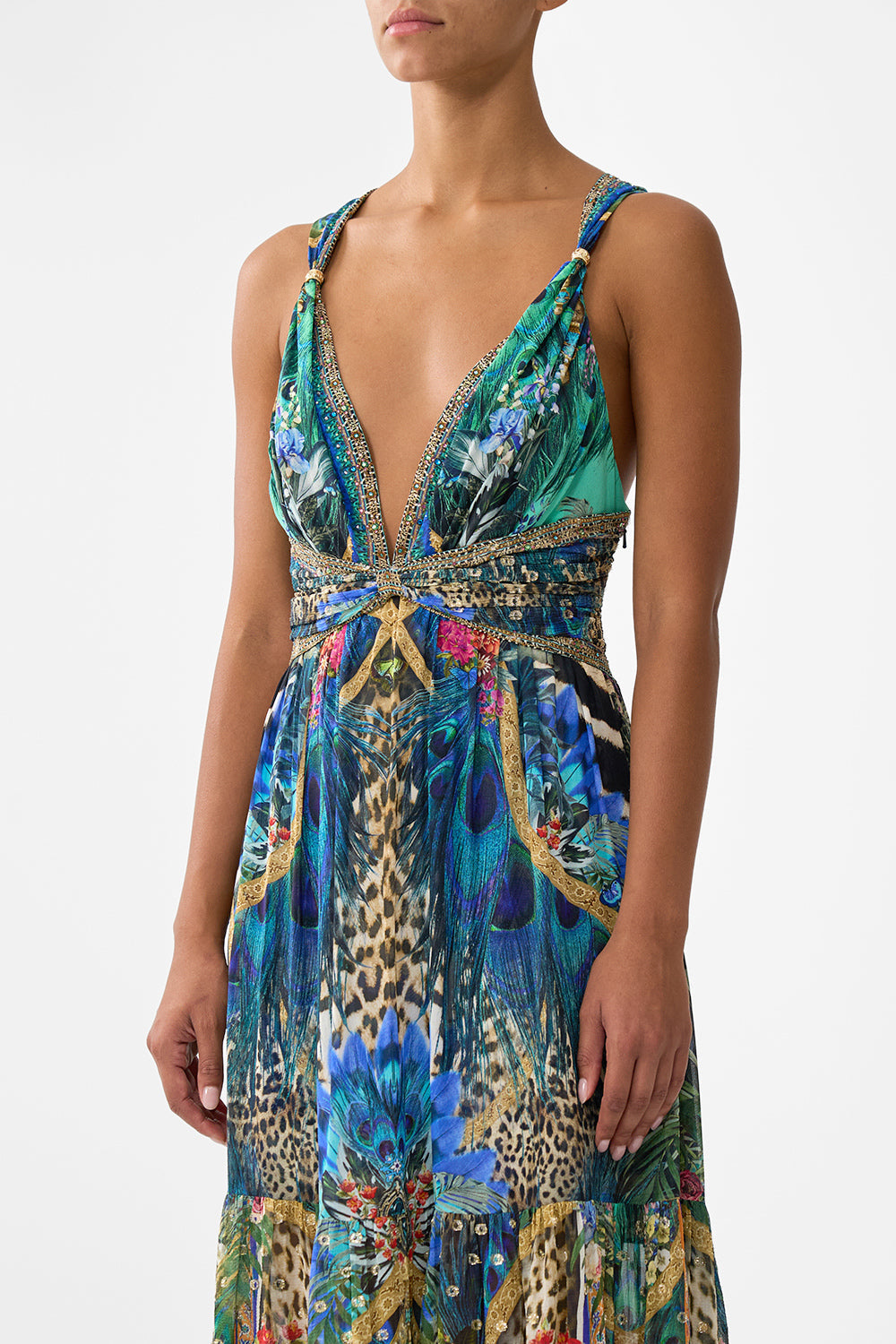 VESTIDO CON PANELES FRUNCIDOS Y TIRANTES DE CUENTAS ALQUIMIA ANIMAL