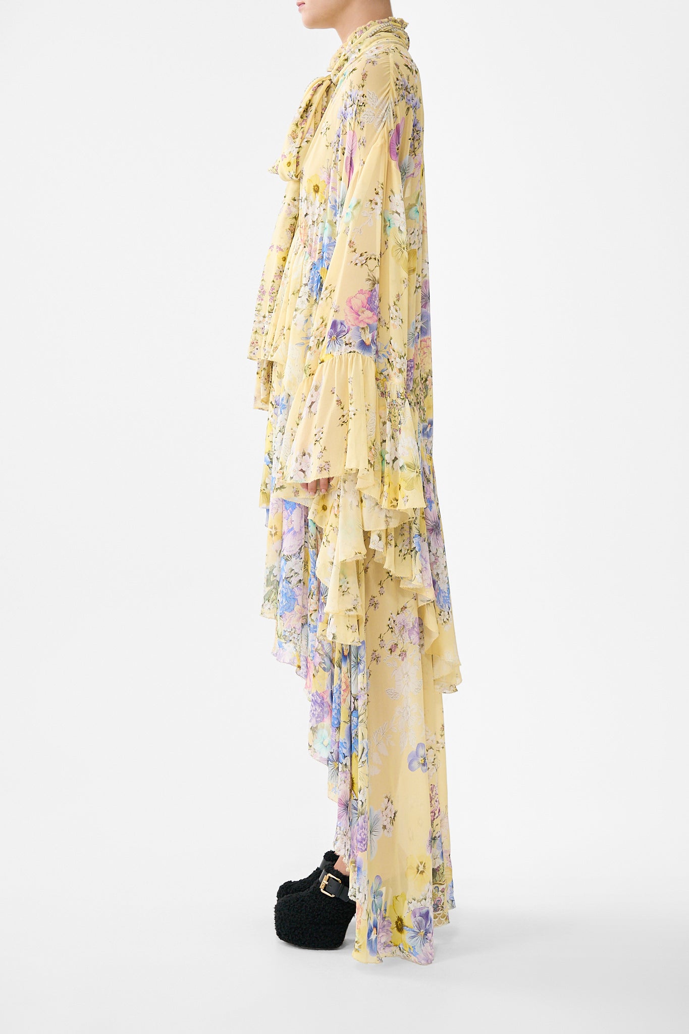 RUFFLE HIGH LOW DRESS WITH LONG SLEEVE DARLING BUDS