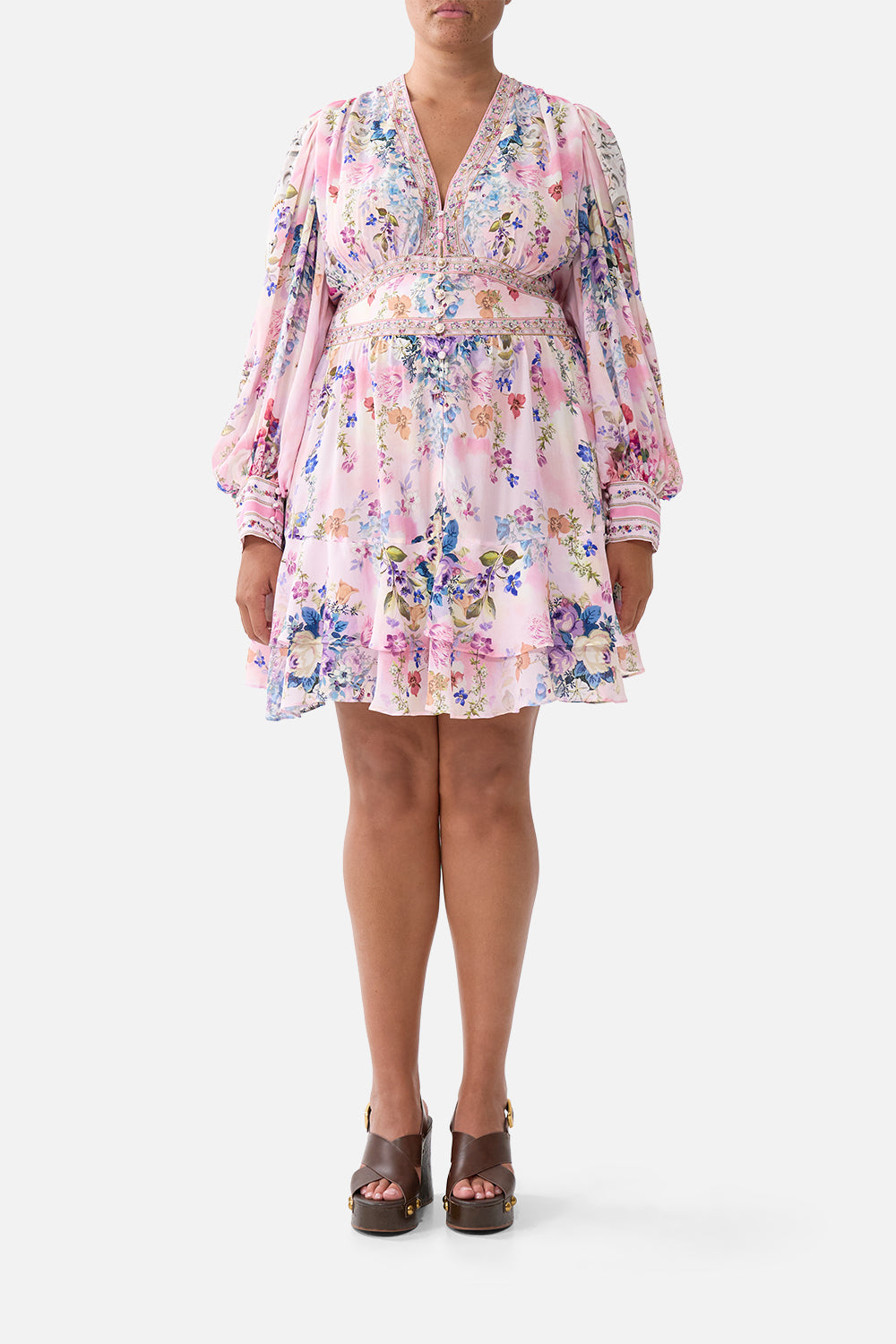 VESTIDO CON VOLANTES ABOTONADO EN COLORES PASTELES PALACIEGOS
