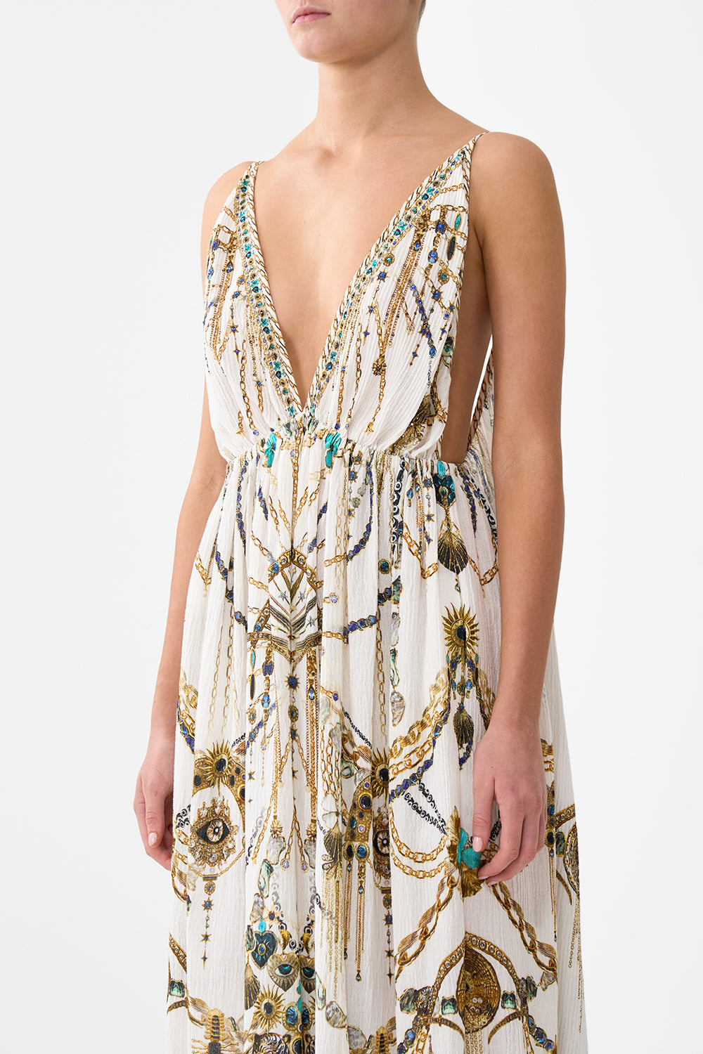 OPEN BACK LONG CAPE DRESS CHAIN GANG