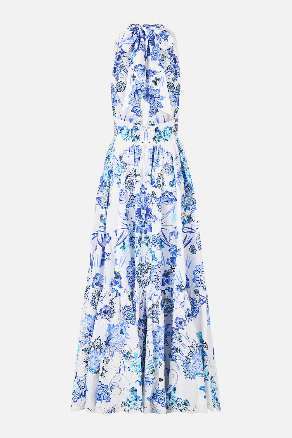 The CAMILLA RUFFLE HEM HALTER DRESS ALL ABOUT THAT LACE in our  print.