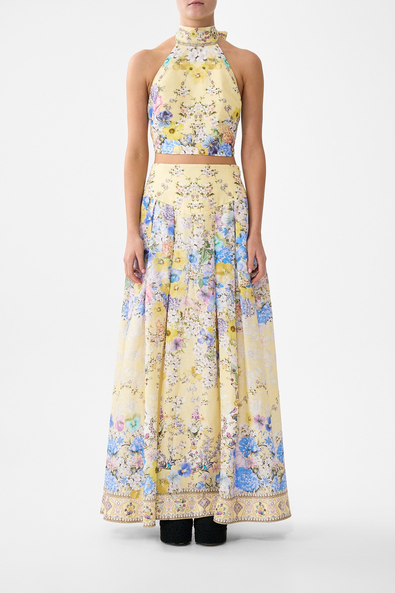 FALDA MAXI CORSET CINTURA BOTONES DE ROSA