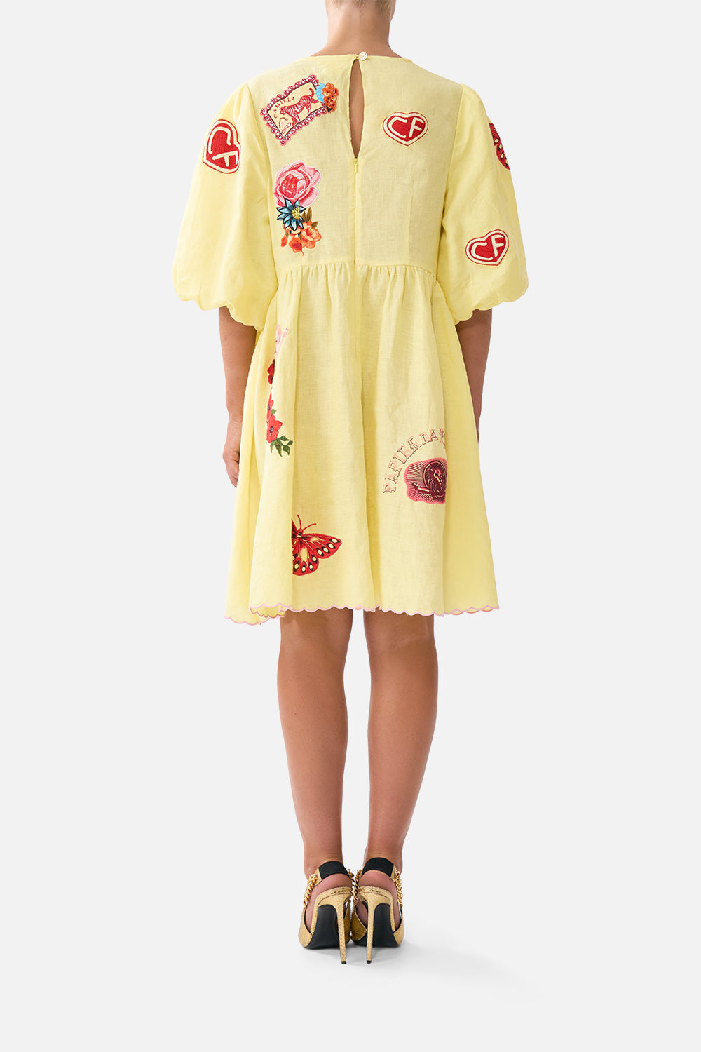 V NECK PUFF SLEEVE SHORT DRESS COLLAGE KINGDOM