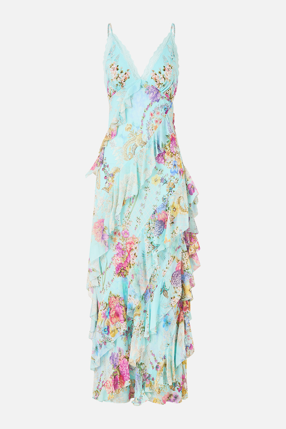 ASYMMETRICAL RUFFLE SLIP DRESS BAZAAR BLOOMS