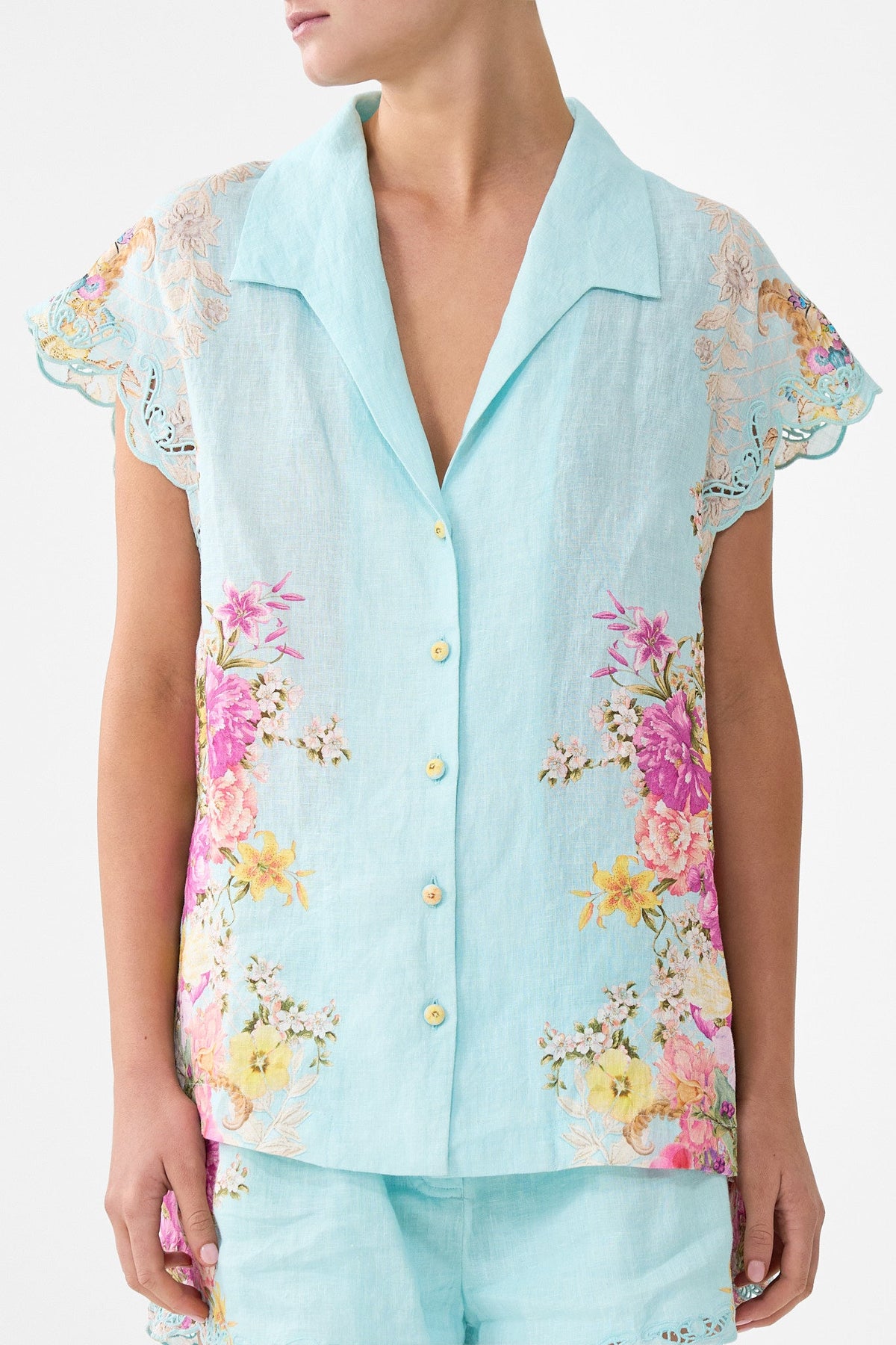 BUTTON THROUGH COLLARED TOP BAZAAR BLOOMS
