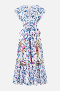 WAISTED MIDI DRESS WITH RUFFLE DETAILS ALL ABOUT THAT LACE