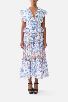 WAISTED MIDI DRESS WITH RUFFLE DETAILS ALL ABOUT THAT LACE