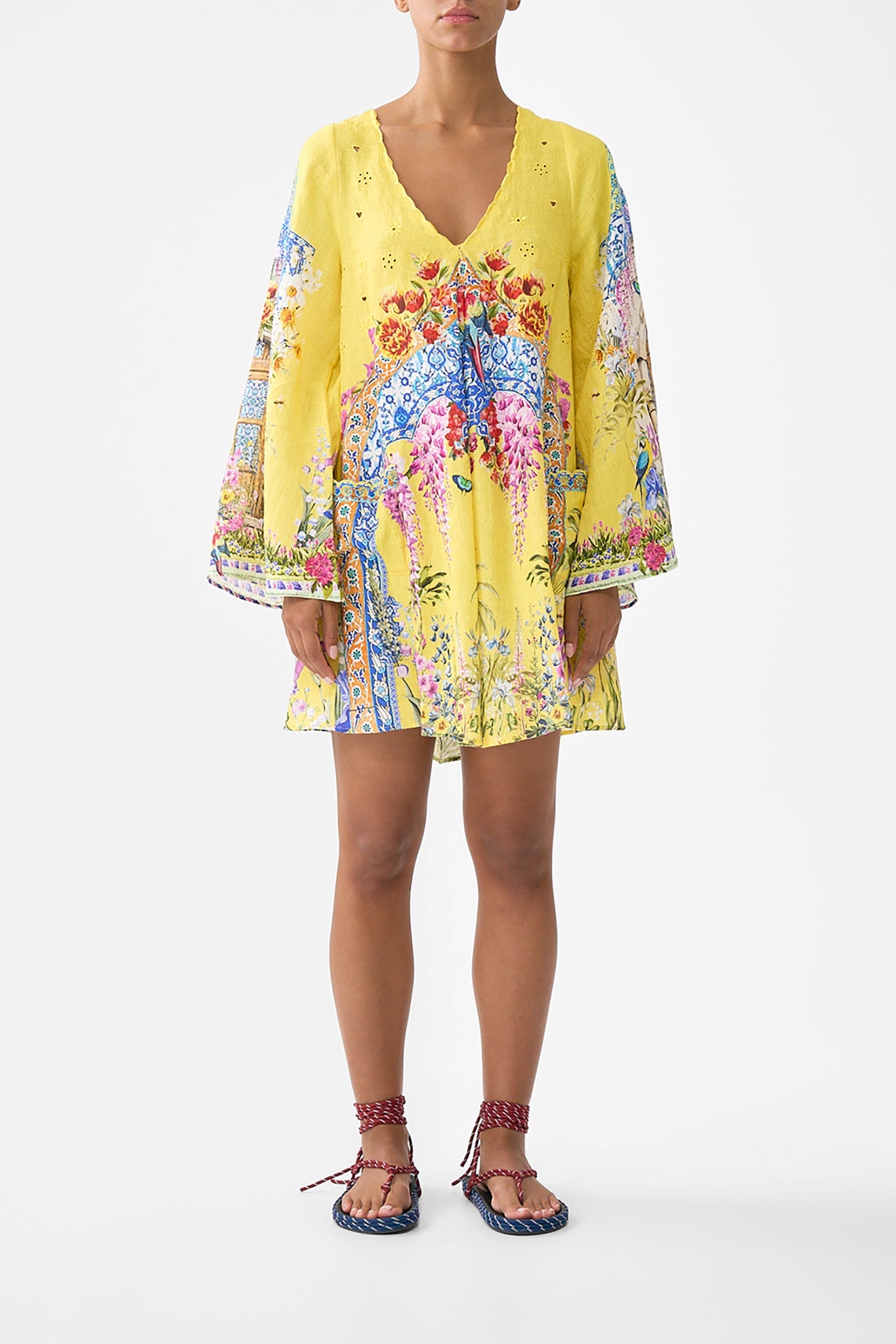 The CAMILLA POCKET DRESS WITH LOW BACK & WIDE SLEEVES SULTANAHMET SUMMER in our SULTANAHMET SUMMER print.